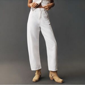 NWT MOTHER Barrel Jeans The Full Pipe Flood High-Rise White Size 31